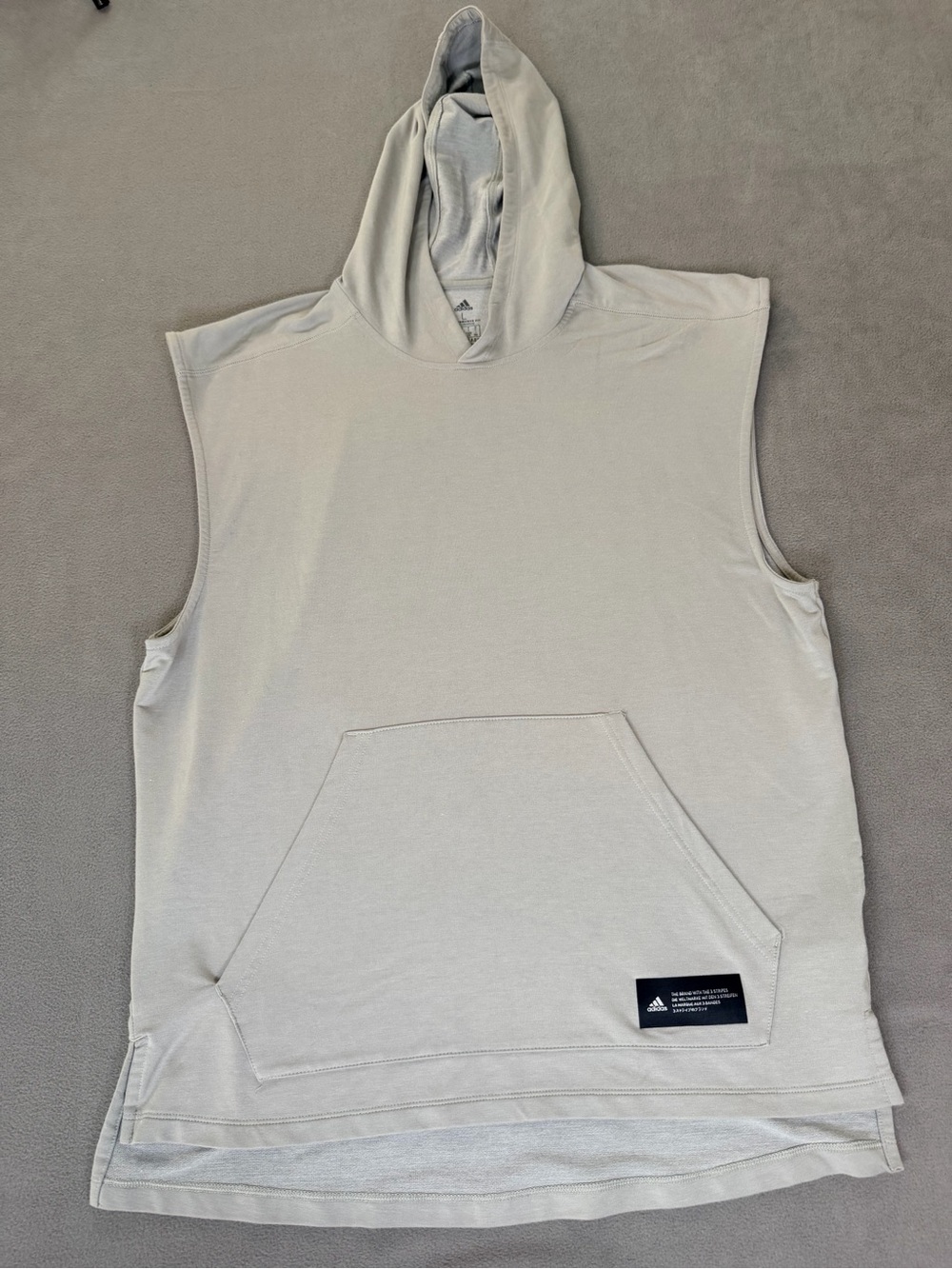 adidas Sleeveless Performance Hoodie-AeroReady-Light Gray with Black Logo Patch